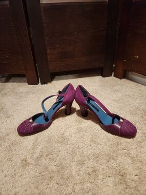 Marc Jacobs Plum Suede Mary Jane Heels with Ankle Strap